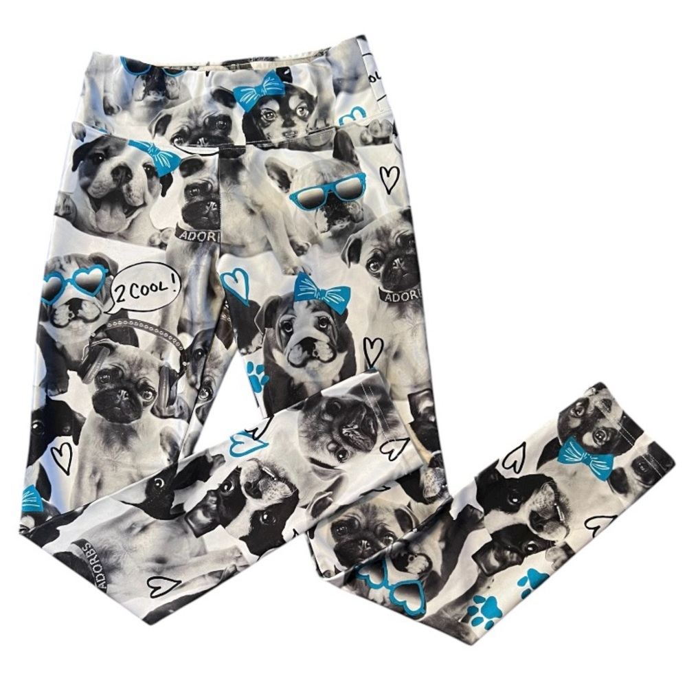 Justice Blue and Black Dog Print Leggings GUC